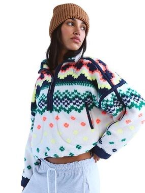 1247. FREE PEOPLE Mountain High  Fleece in Isle-Knit ivory combo Sz XS NWT $128